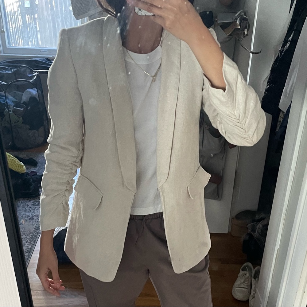 Elie Tahari 0 petite 100% linen ruched blazer